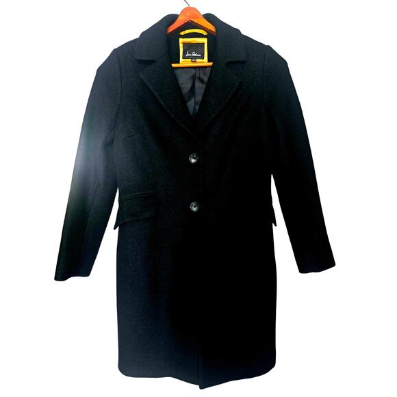 Long Black Women's part Wool coat - Picture 3 of 7